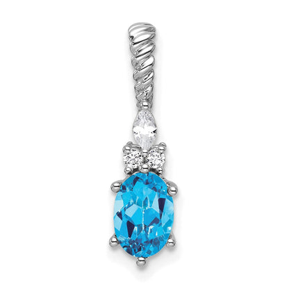 14K Weißgold Diamant und 7x5 Oval December/ Blautopas Gedreht Kette Anhänger