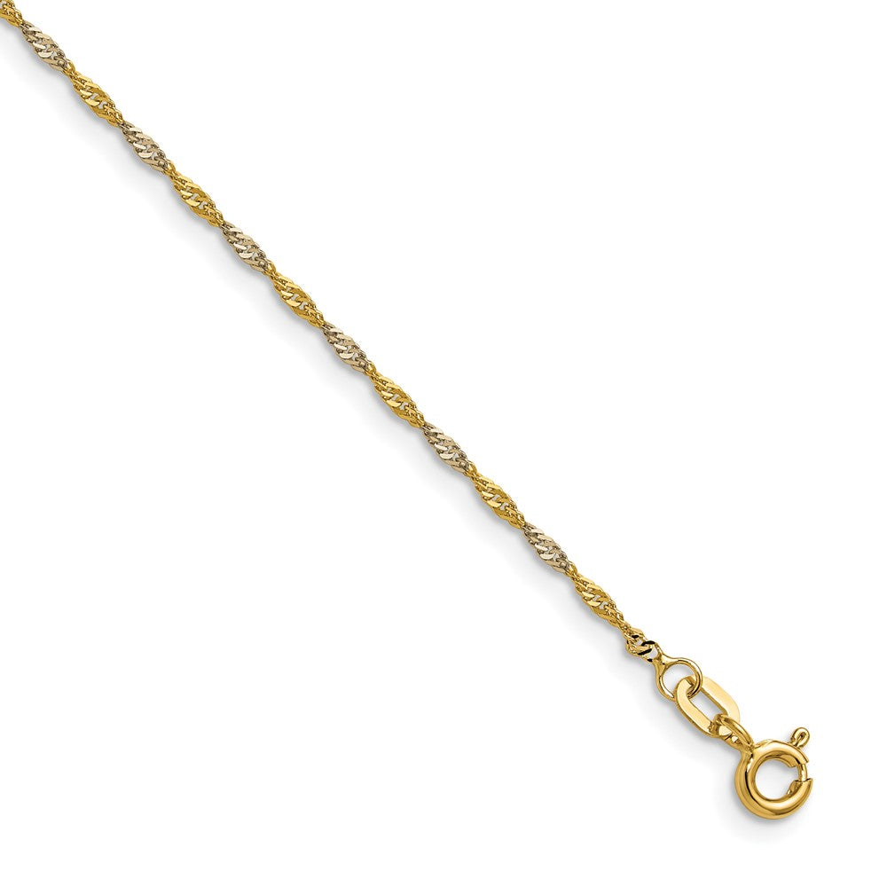 14K Gelbgold mit Rhodium 1.4mm Singapurkette 24 Zoll Kette