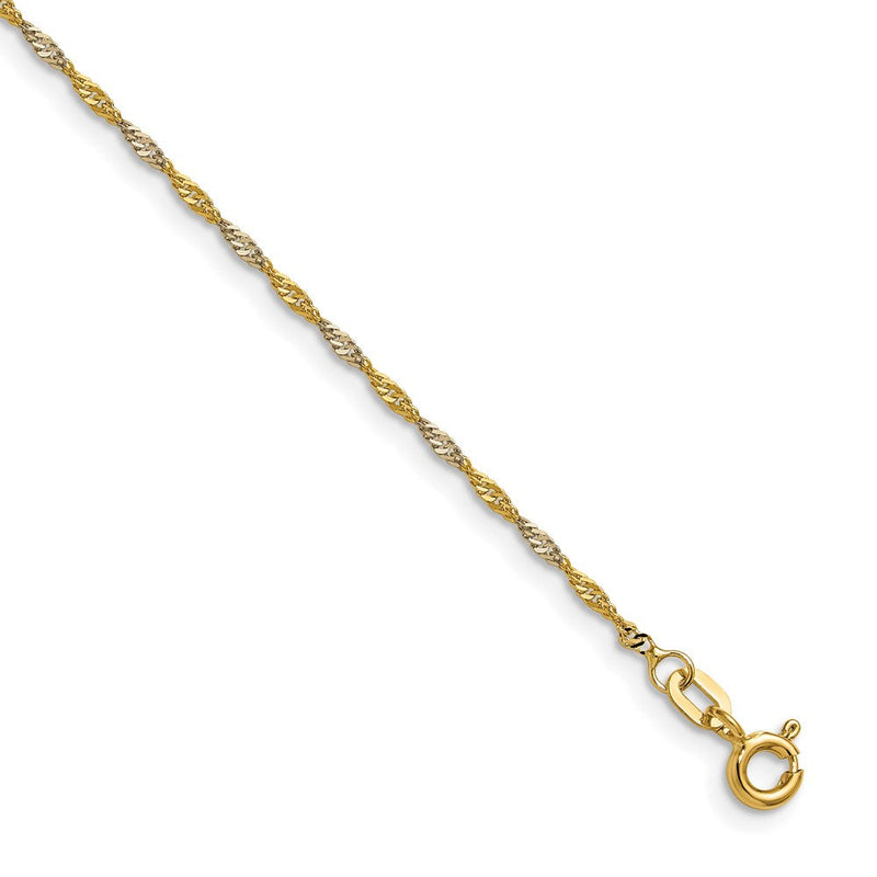 14K Gelbgold mit Rhodium 1.4mm Singapurkette 24 Zoll Kette