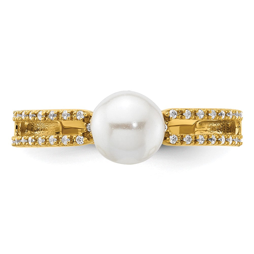 14K Gelbgold Ring poliert mit Diamant und Perle