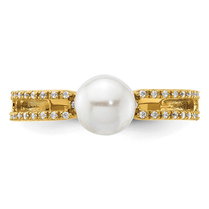 14K Gelbgold Ring poliert mit Diamant und Perle