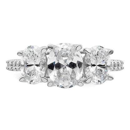 14K Weißgold Verlobungsring mit 2,75 ct. Labor-Diamant VS+ F+ im Oval-Schliff, Three-Stone-Design, komplett