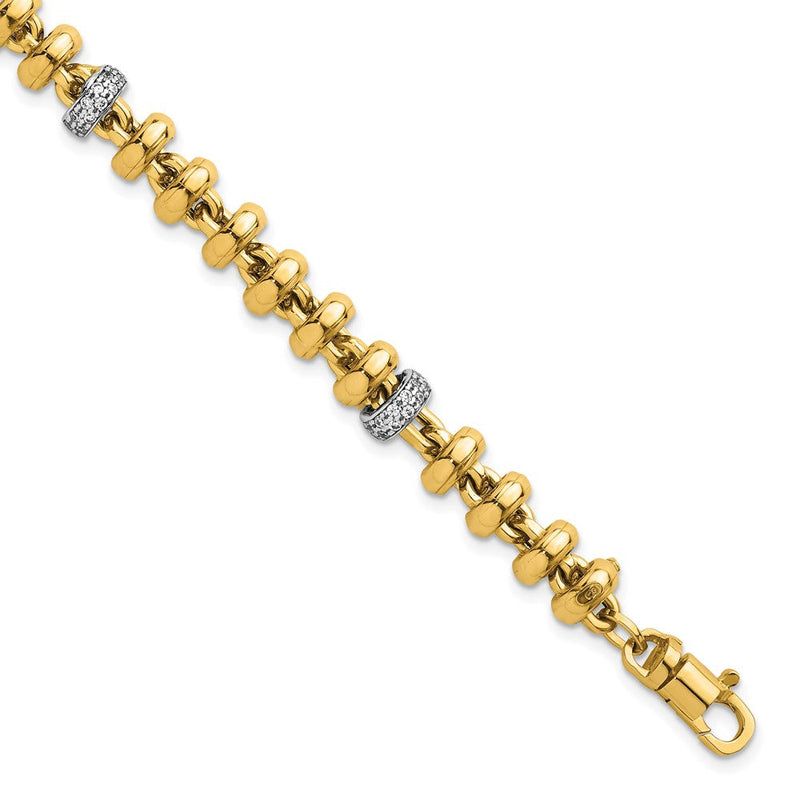 14K Bicolor Gold Bicolor Poliert Fantasieglieder Zirkonia 7.5 Zoll Armband