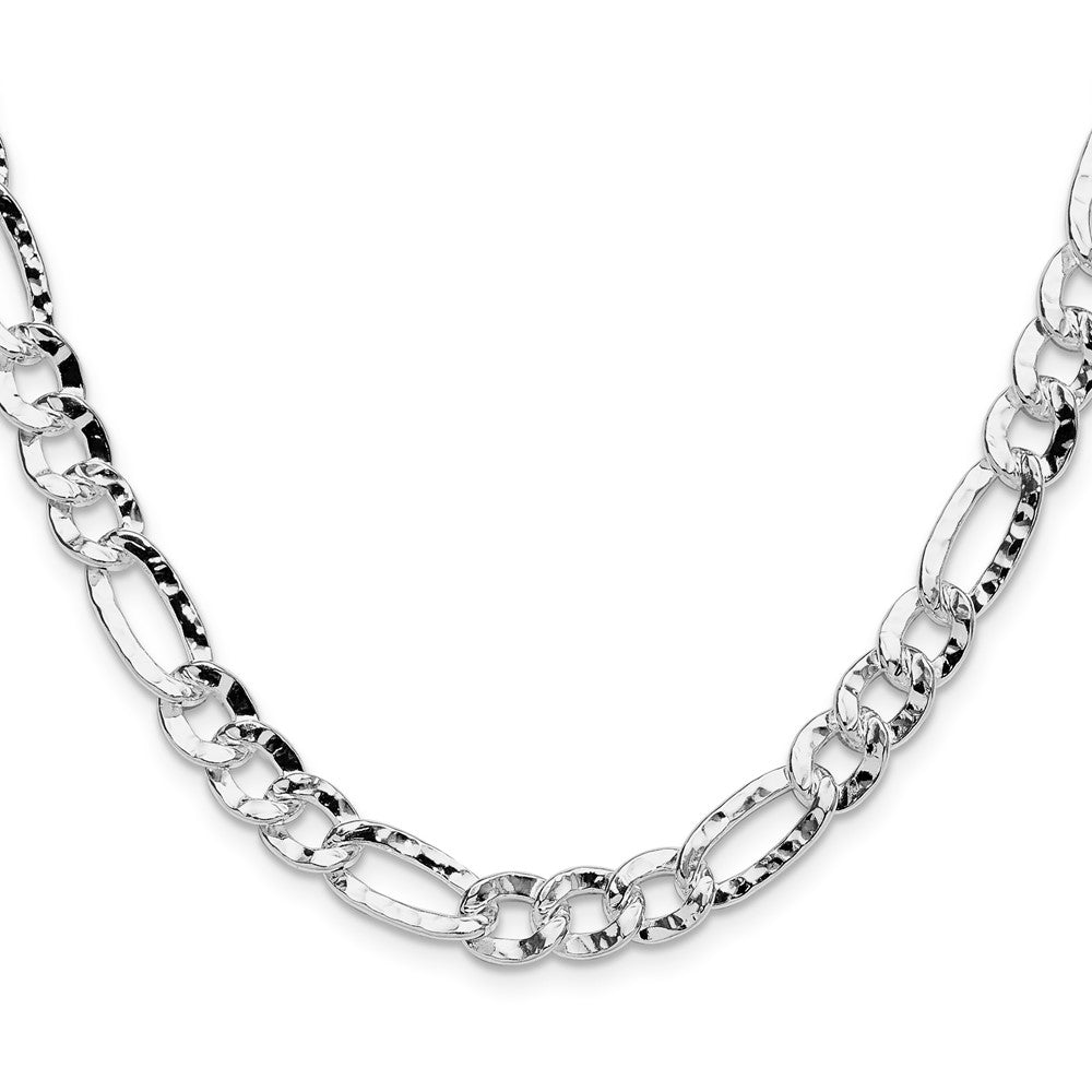 Sterlingsilber 7.6mm Gehämmert Figaro Halskette