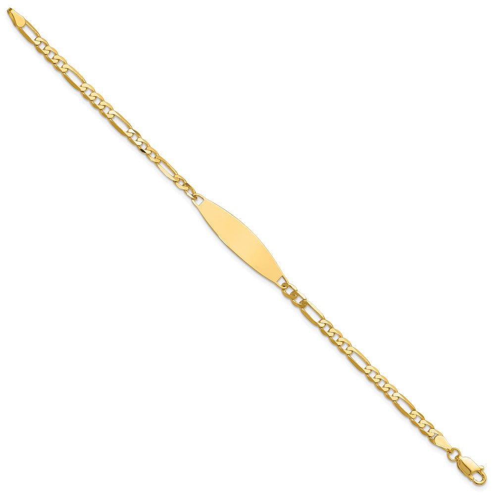 14K Gelbgold Poliert Massiv Kette/solid Platte 3.0mm Figaro Glieder 29x7.5mm Platte Id Armband