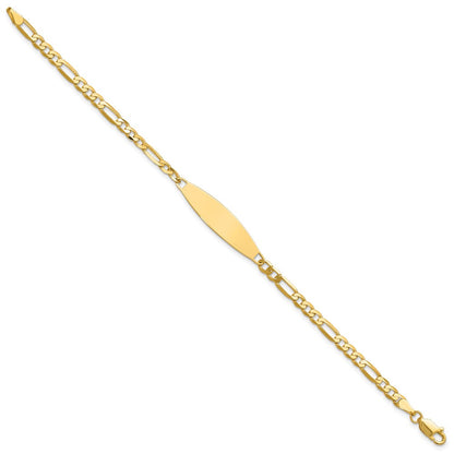 14K Gelbgold Poliert Massiv Kette/solid Platte 3.0mm Figaro Glieder 29x7.5mm Platte Id Armband