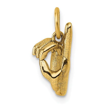 14K Gelbgold Anhänger mit Fingeralphabet-Zeichen "D" der Amerikanischen Gebärdensprache