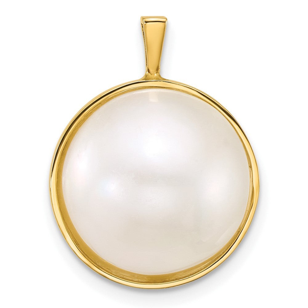 14K Gelbgold 14-15mm Rund Salzwasser Zucht Mabe Perle Anhänger