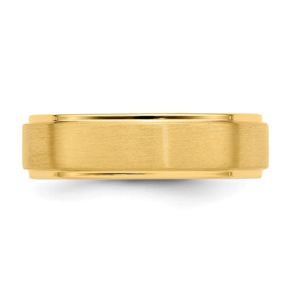 14K Gelbgold 6 mm Ehering, schwer, Komfort-Passform, gebürstet Satin/Poliert, abgestufte Kante