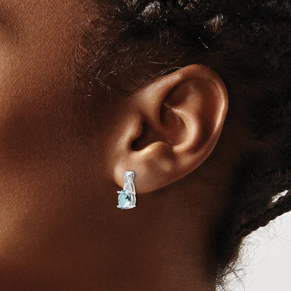 14K Weißgold Ohrringe mit ovalem Aquamarin (7x5 mm) und Diamanten
