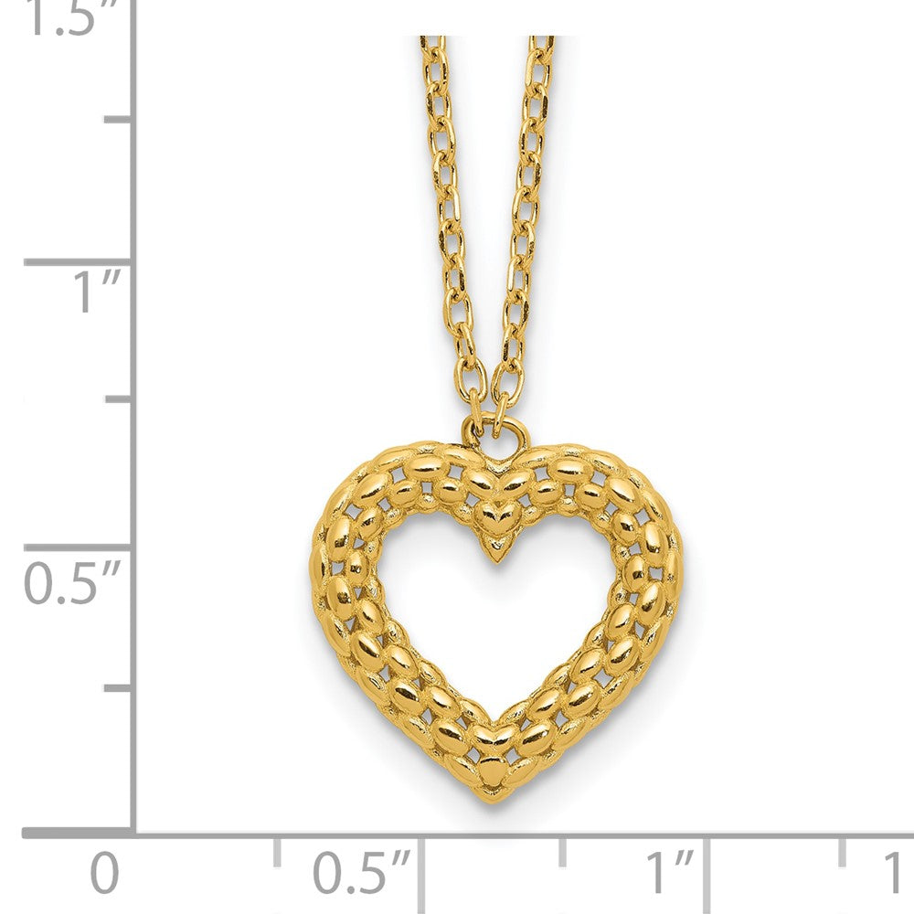 14K Gelbgold Poliert Strukturiert Herz Anhänger 18 Zoll Halskette