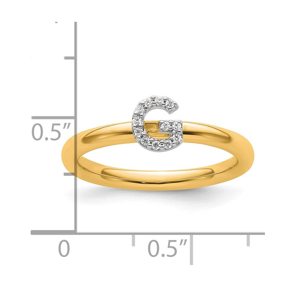 14K Gelbgold Stapelbar Diamant Initiale G Größe 7 Ring