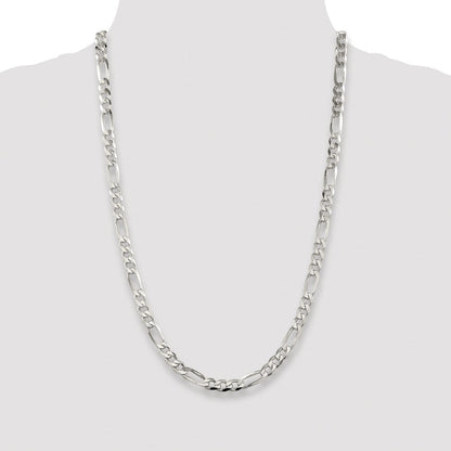 Sterlingsilber Rhodiniert 6.75mm Pavé‚ Flach Figaro Halskette