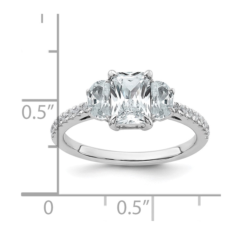 14K Weißgold Verlobungsring mit Halbmond, Drei-Steine-Fassung, 0,75 ct. Labor-Diamanten VS+ F+, 1 ct. Center-Radiant, Semi-Mount