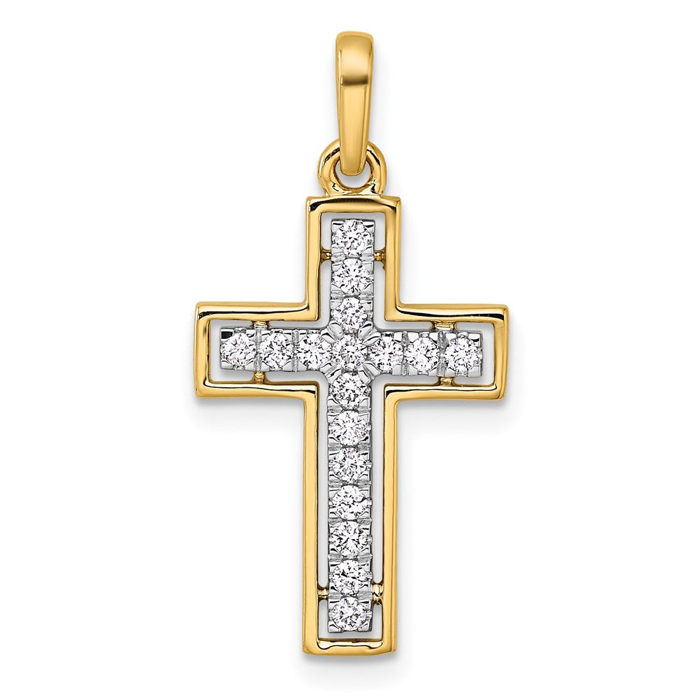 14K Gelbgold und Rhodium 0,25 Karat Diamant-Kreuzanhänger