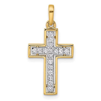 14K Gelbgold und Rhodium 0,25 Karat Diamant-Kreuzanhänger