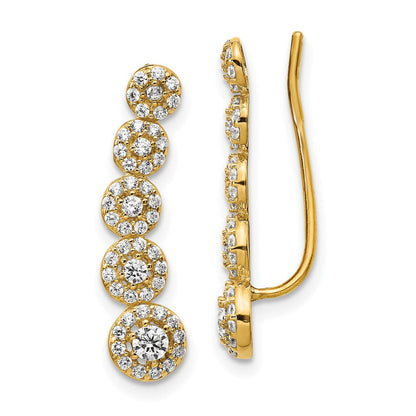 14K Gelbgold Zirkonia Kreise Poliert Ohr Climber Ohrringe