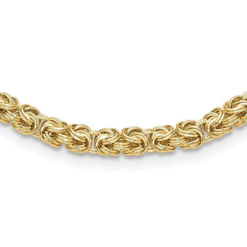 14K Gelbgold Poliert 4.25mm Fantasie Byzantiner Glieder 18 Zoll Halskette