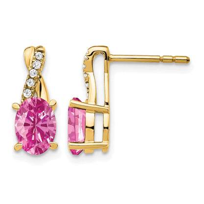 14K Gelbgold Ovale 7x5 mm Oktober/Laborgezüchtete Pink-Saphir-und-Diamant Ohrstecker