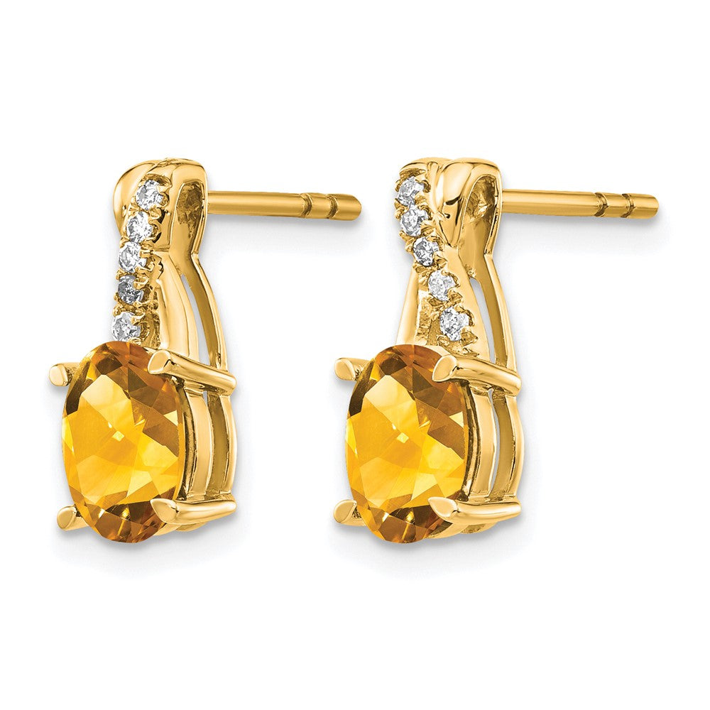 14K Gelbgold Ohrstecker mit ovalem Citrin (7x5 mm), November-Geburtsstein, und Diamanten