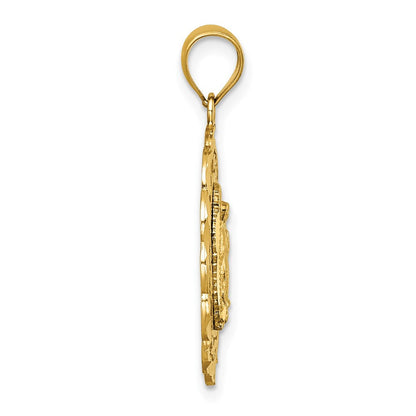 14K Gelbgold Polished Diamant-cut Spanish Ntra. Sra. De Guadalupe Oval Pendant