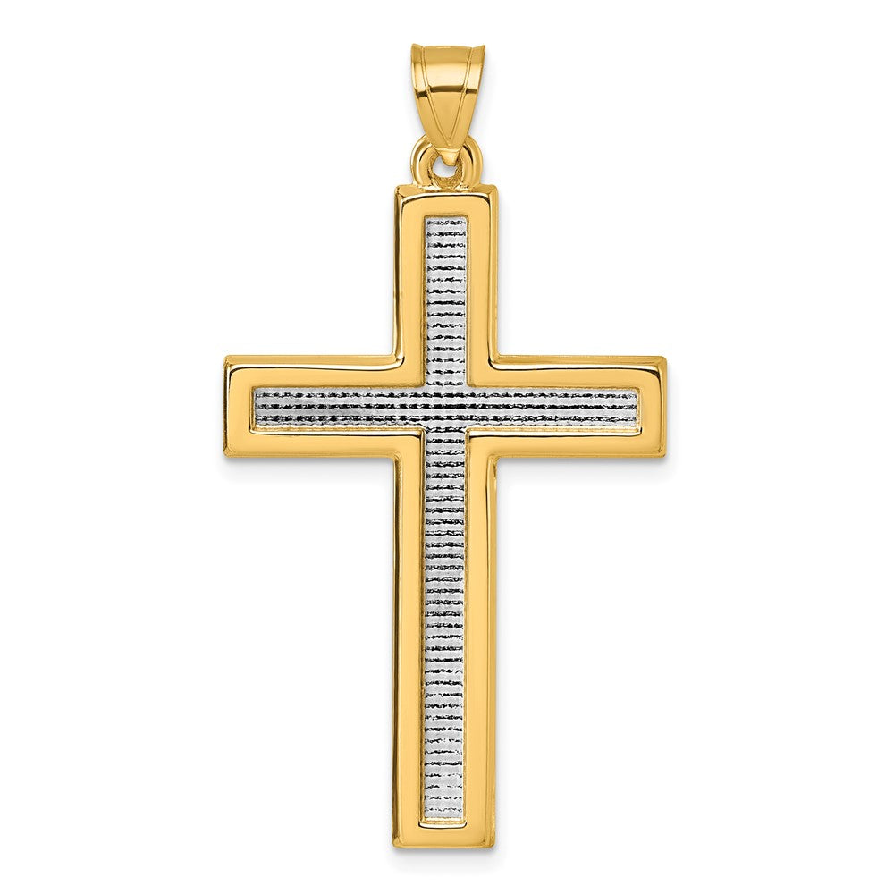 14K Gelbgold mit Rhodium Poliert Lateinisch Kreuz Anhänger