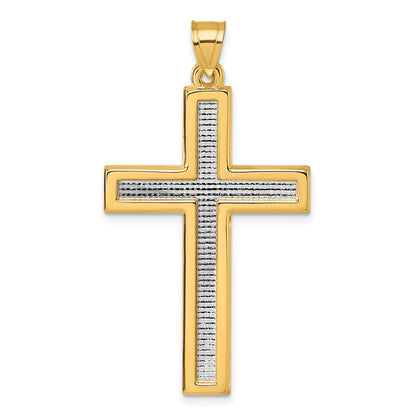 14K Gelbgold mit Rhodium Poliert Lateinisch Kreuz Anhänger