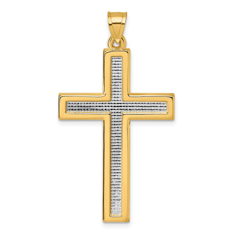14K Gelbgold mit Rhodium Poliert Lateinisch Kreuz Anhänger