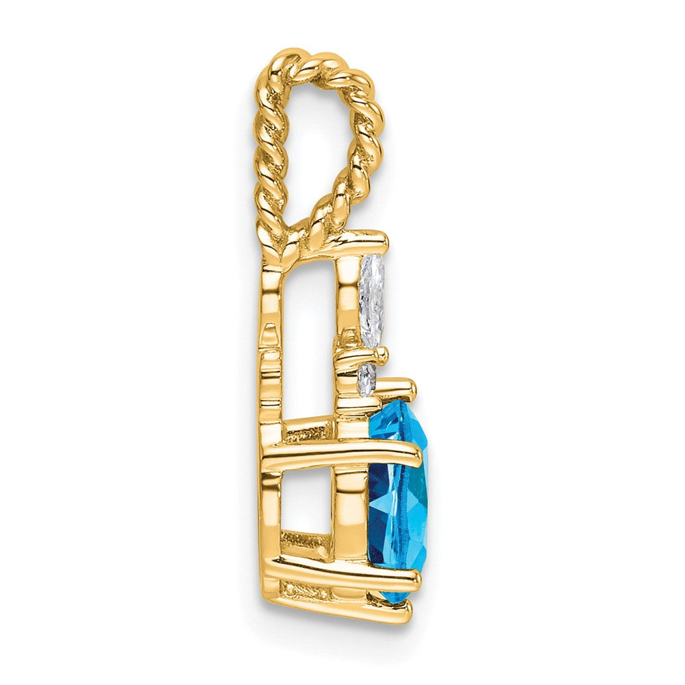 14K Gelbgold Diamant und 7x5 Oval December/ Blautopas Gedreht Kette Anhänger