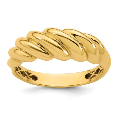 14K Gelbgold Poliert Gedrehter Gewölbter Ring, Größe 7