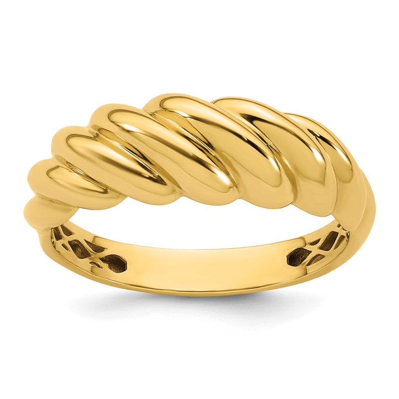 14K Gelbgold Poliert Gedrehter Gewölbter Ring, Größe 7