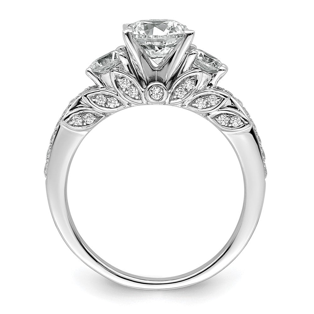 14K Weißgold Verlobungsring mit 0,75K Labor-gezüchteten Diamanten, VS/SI+ G+, rund, Semi-Mount, Drei-Steine