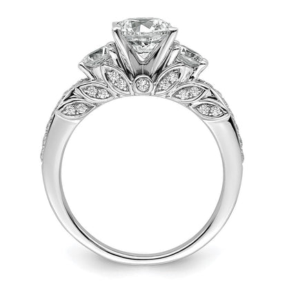 14K Weißgold Verlobungsring mit 0,75K Labor-gezüchteten Diamanten, VS/SI+ G+, rund, Semi-Mount, Drei-Steine