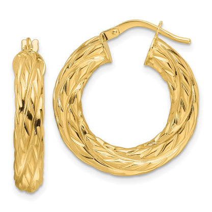 14K Gelbgold Poliert Geflochten Texture 4.75mm Rund Creolen