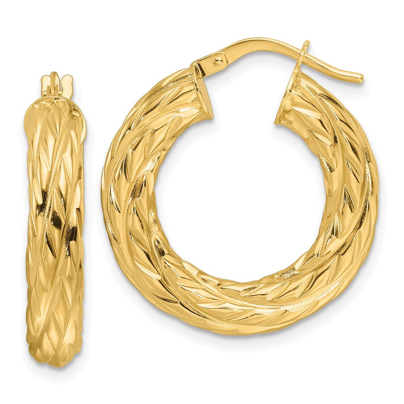 14K Gelbgold Poliert Geflochten Texture 4.75mm Rund Creolen