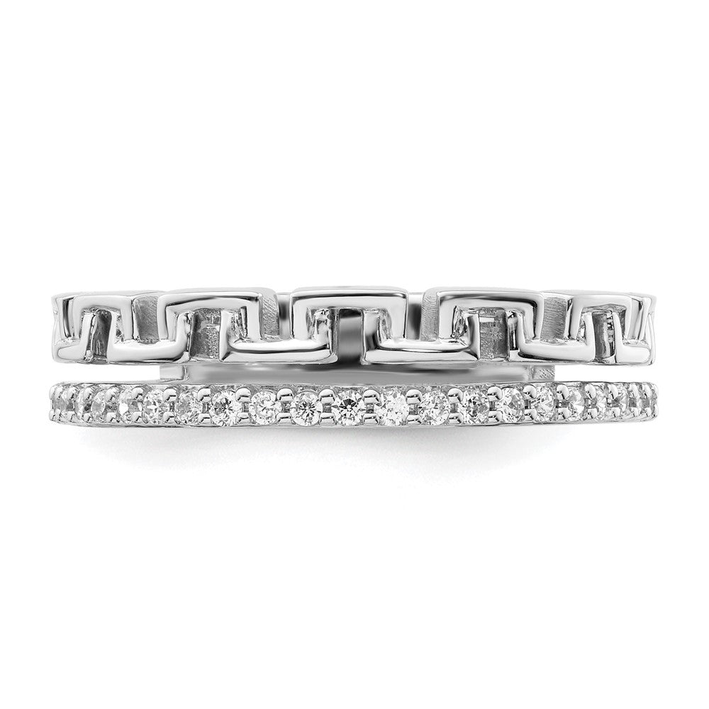 14K Weißgold Modering mit poliertem Diamant und Doppelehering