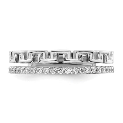 14K Weißgold Modering mit poliertem Diamant und Doppelehering