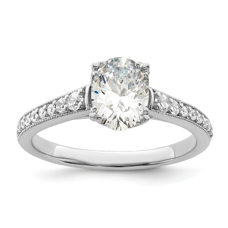14K Weißgold (holds 1 Karat (8.00x6.1mm) Oval Mittig) 1/5 Karat Diamant Halbfassung Verlobungsring