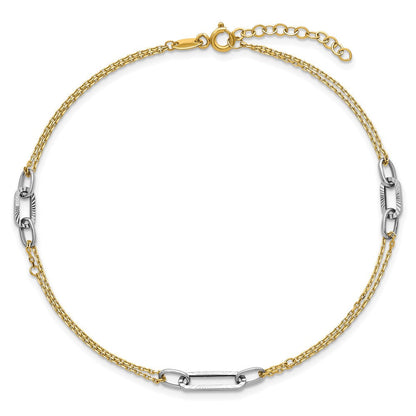 14K Bicolor Gold Bicolor Poliert Diamantiert 3-station Plus Verlängerung Total Kette Fußkettchen