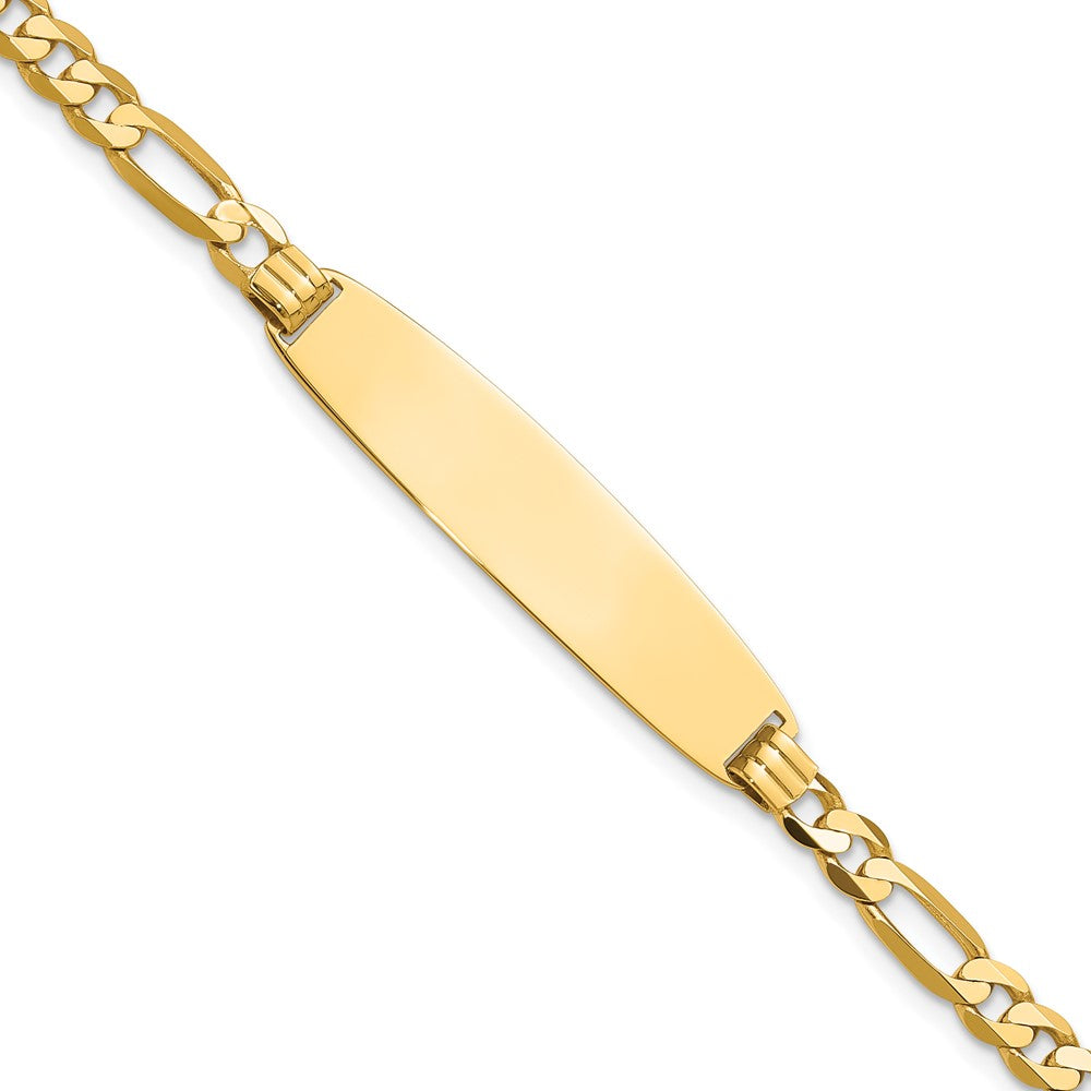 14K Gelbgold Poliert Massiv Kette/solid Platte Figaro Glieder Abgerundet 33x8.4mm Platte 8 Zoll Id Armband