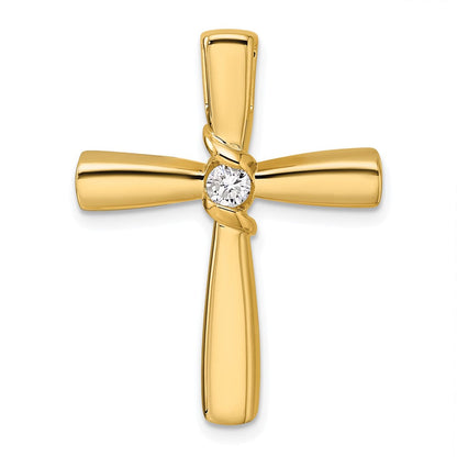 14K Gelbgold Poliert 1/6 Karat Diamant Kreuz Kette Anhänger