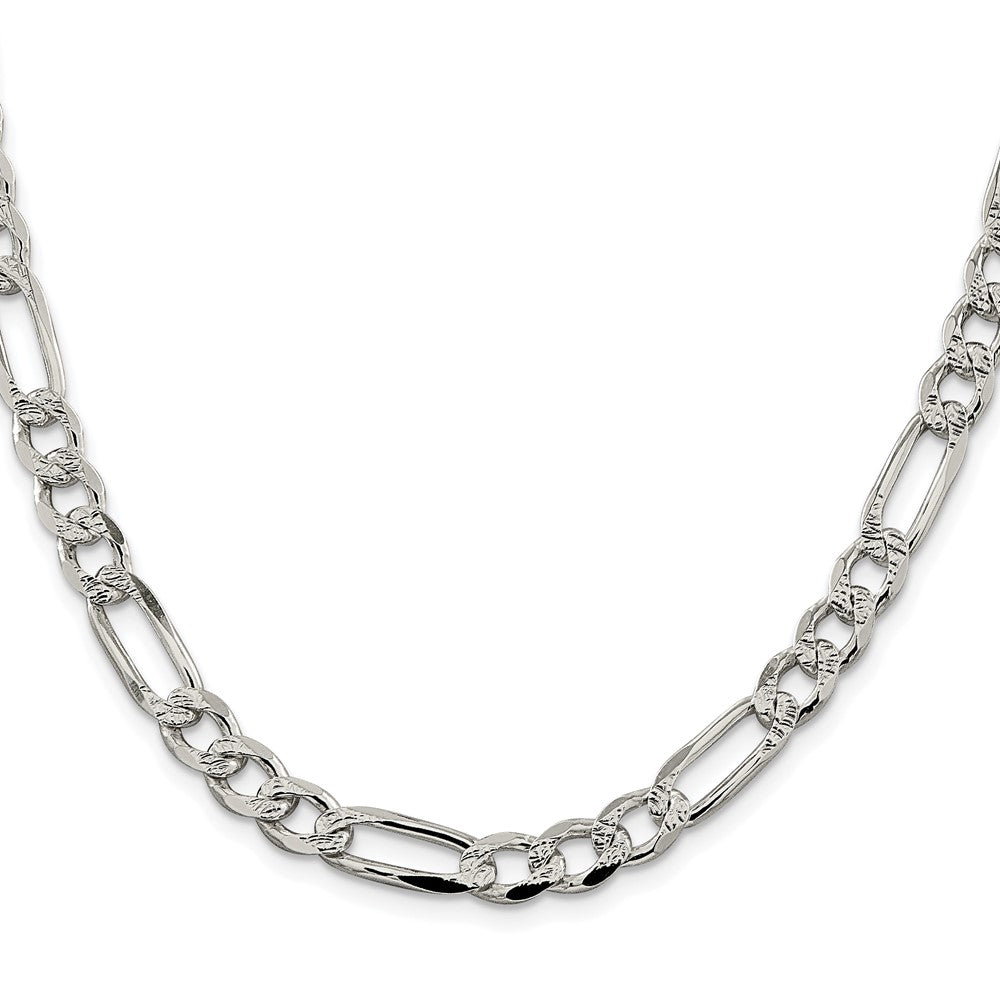 Sterlingsilber Rhodiniert 7.25mm Pavé‚ Flach Figaro Halskette