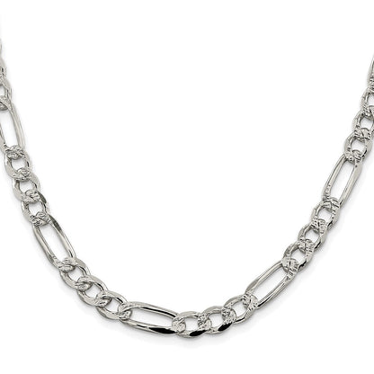 Sterlingsilber Rhodiniert 7.25mm Pavé‚ Flach Figaro Halskette