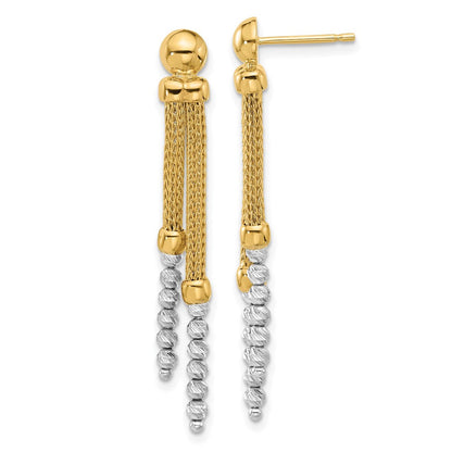 14K Bicolor Gold Bicolor Poliert und Diamantiert Perlen und Netz Kette Hängend Ohrstecker