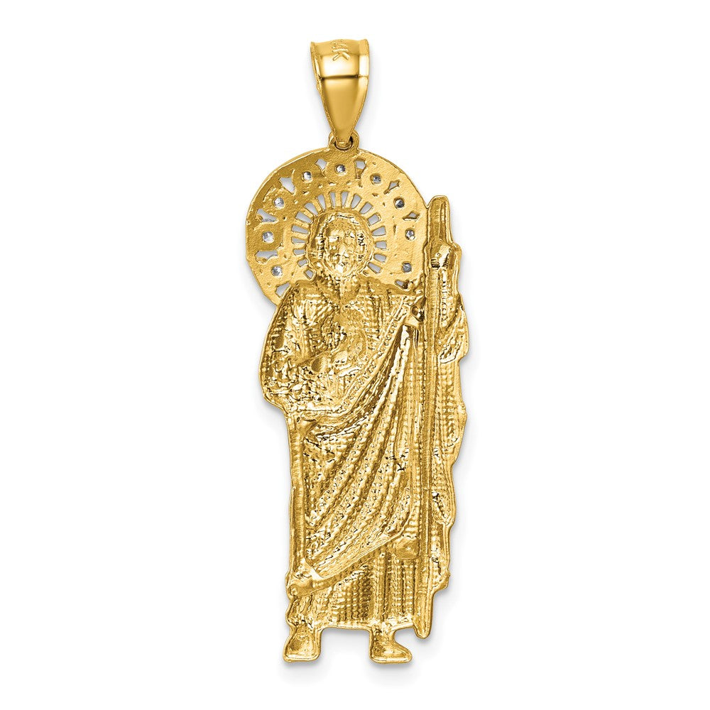 14K Gelbgold polierter Zirkonia Stehender Heiliger Judas Thaddäus Anhänger
