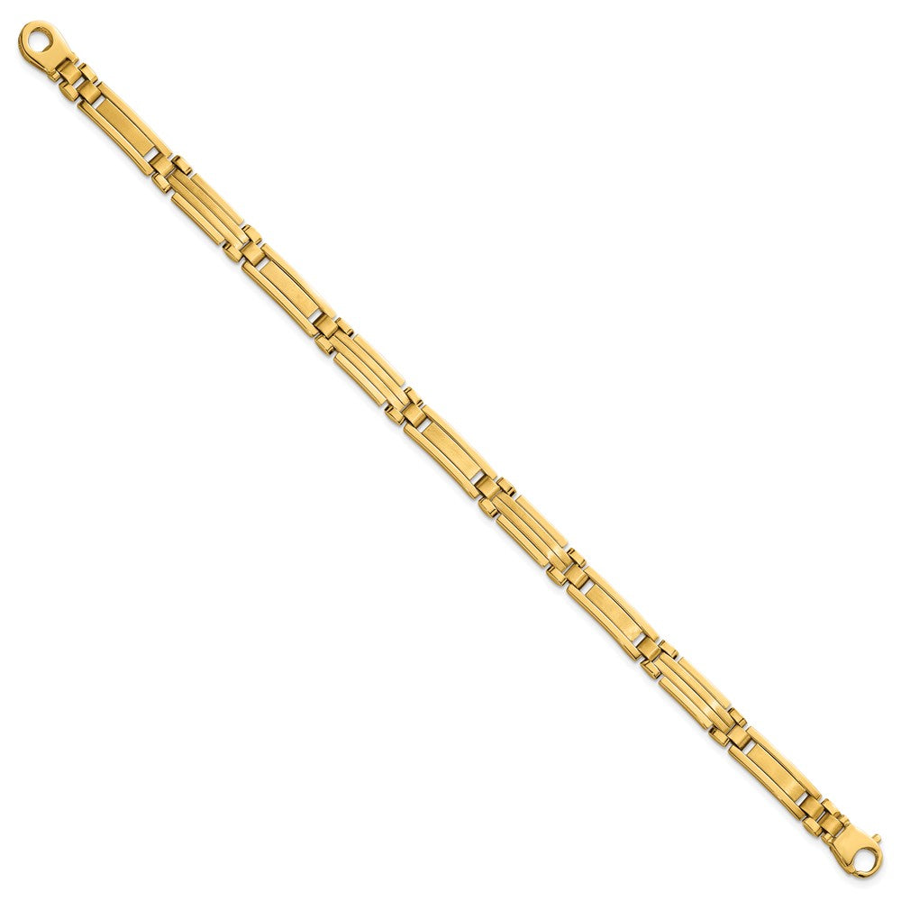 14K Gelbgold Poliert und Gebürstet 6.7mm Fantasie Multi Glieder Stab 8.25 Zoll Armband