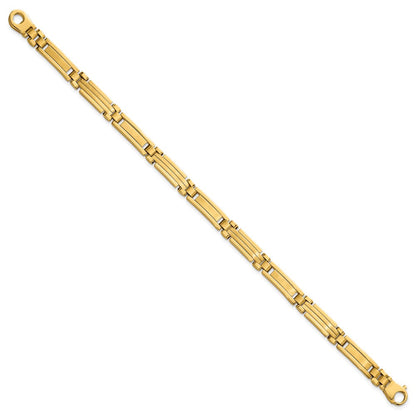14K Gelbgold Poliert und Gebürstet 6.7mm Fantasie Multi Glieder Stab 8.25 Zoll Armband