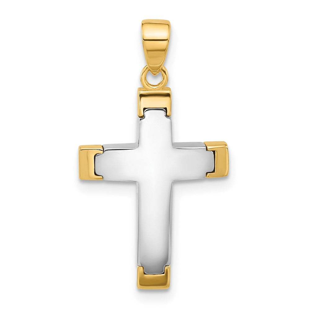 14K Bicolor Gold Zweifarbiger Polierter Kreuz-Anhänger