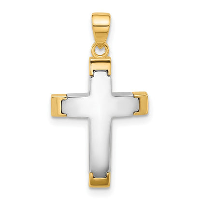 14K Bicolor Gold Zweifarbiger Polierter Kreuz-Anhänger