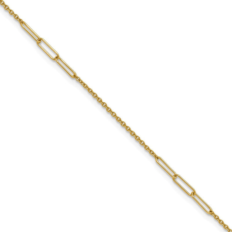 14K Gelbgold Poliert Paper Klammer und Ankerkette Glieder Plus Verlängerung Total Kette Fußkettchen